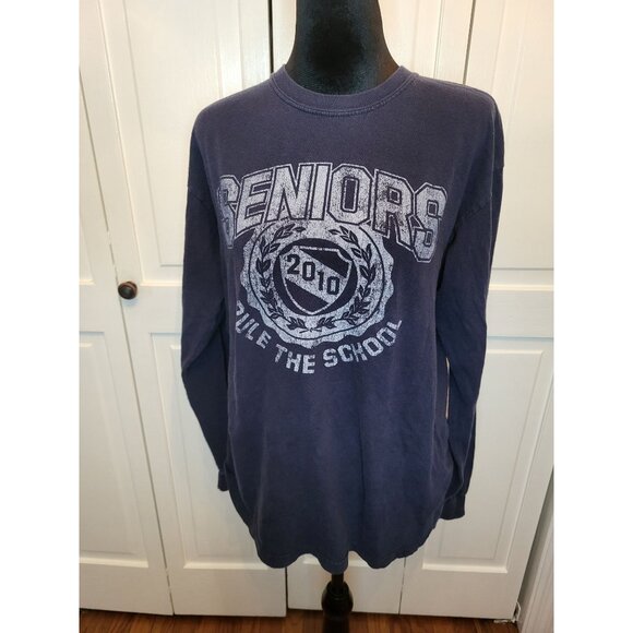 Gildan Other - Navy 2010 Seniors Rule Long Sleeved Graphic Tee M 2000s Retro Casual Senior Year